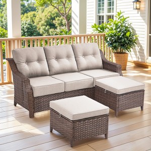 Buenhomino 3 Pieces Patio sectional Sofa Set, U Shape Patio Convertible Sofa Set with Water-Resistant and Washable Cushions - 1 of 4