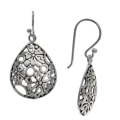 Women's Oxidized Filigree Teardrop Drop Earrings in Sterling Silver - Gray