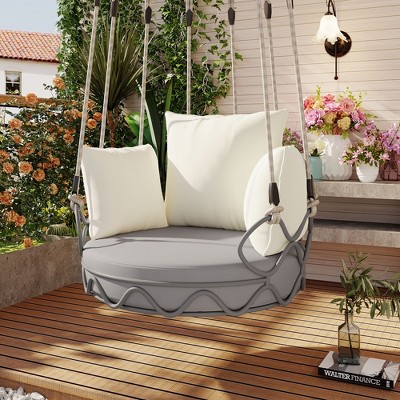 CAVINAS Outdoor Swing Chairs with UV Resistant Cushion and Hanging Basket,Porch Swing for Patio Porch,Balcony