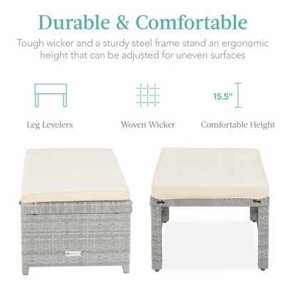 Gray Wicker Patio Ottomans with Cream Cushions, Set of 2