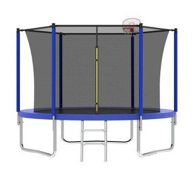 BestParts 10FT Outdoor Trampoline with Safety Enclosure, Basketball Hoop & Ladder – Blue