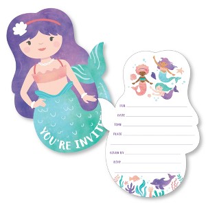 Big Dot of Happiness Mermaid Birthday Invitations, You're Invited Mermaid-Shaped Party Fill-In Invitation Cards with Envelopes, Set of 12 - 1 of 4