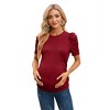 Short Sleeve Solid Color Tight Pleated Maternity Top - 2 of 2