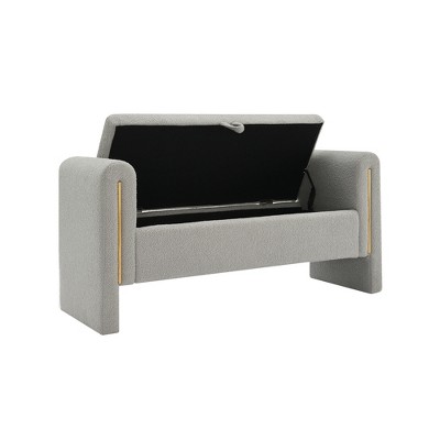 Modern Teddy Bed End Bench with Arms and Storage,Upholstered Large Foot Rest Stool
