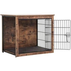 FDW Wooden Dog Crate Furniture 27/38 Inch Heavy Duty Dog Crate for Small and Medium Dogs Dog Kennel with Cushion Double Doors Indoor Side End Table - 1 of 4