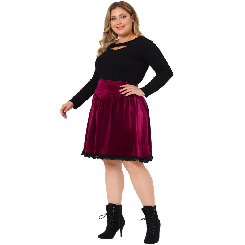Agnes Orinda Women's Plus Size Velvet Party Lace Above Knee A-Line Skirts, 3 of 6