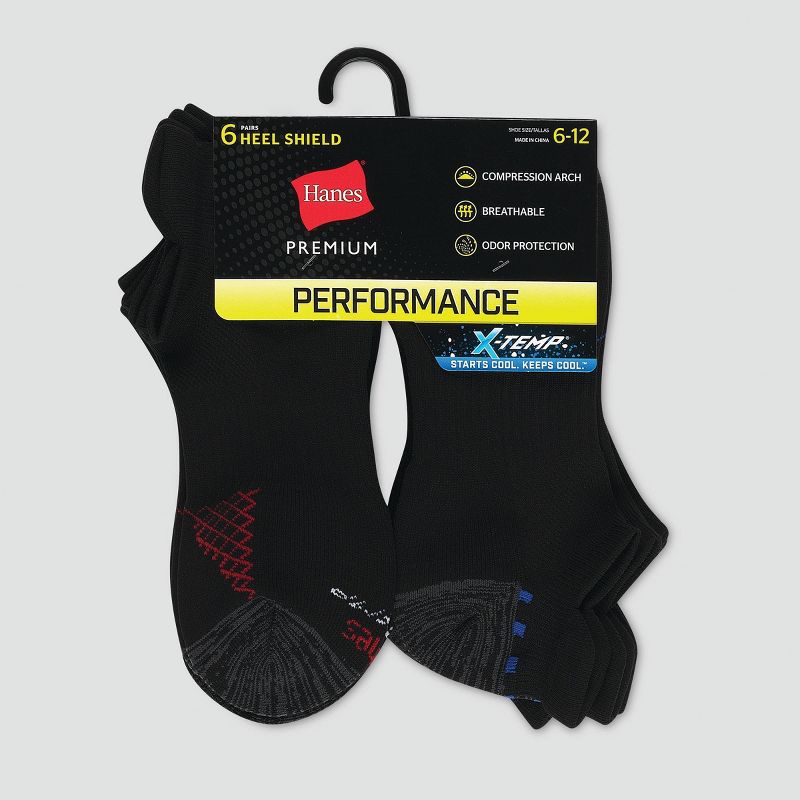 Hanes Premium Men&#39;s X-Temp Performance Heel Shield Socks 6pk - Black, 4 of 5