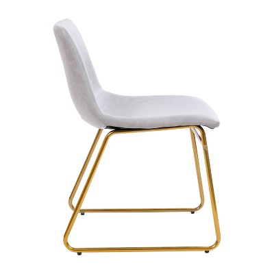 Light Gray Metal Bucket Dining Chairs with Gold Frame, Set of 2
