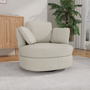 Mlmh & Kngwa 40.4" W Chenille Swivel Barrel Chair with Pillows - 1 of 4