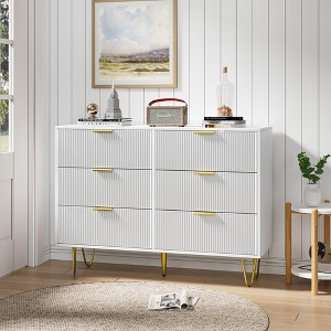 6 Drawers Fluted Dresser for Bedroom, Wooden Dresser TV Stand, Metal Modern Chest of Drawers Clothes Storage Organizer for Closet Living Room Hallway - 1 of 4