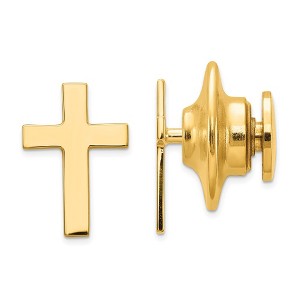 Black Bow Jewelry 14K Yellow Gold Small Cross Lapel or Tie Pin, 8 x 11mm - 1 of 3