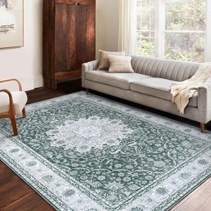 Washable Vintage Floral Print Area Rug, Soft Stain Resistant Indoor Carpet, Non-Slip Low Pile Floor Cover for Bedroom, Dining, Office - 1 of 4