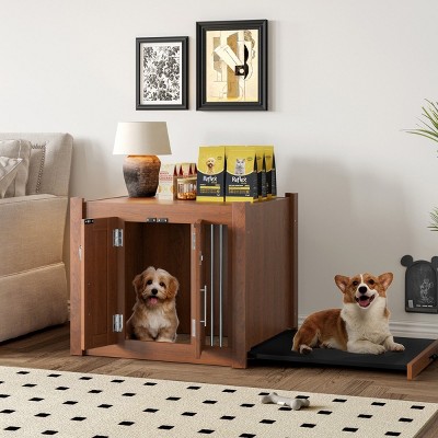 2-in-1 Dog Crate and End-of-Bed Bench Ottoman with Removable Cushion, Furniture-Style Indoor Kennel for Bedroom or Living Room-The Pop Home