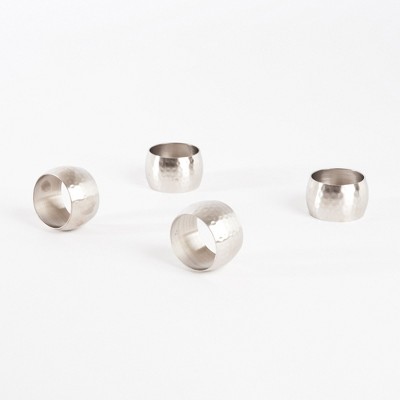 Silver Hammered Metal Round Napkin Rings, Set of 4