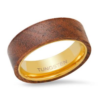 Steeltime Men's 18k gold plated tungsten and wood band ring. Size Options: 9, 10, 11, 12