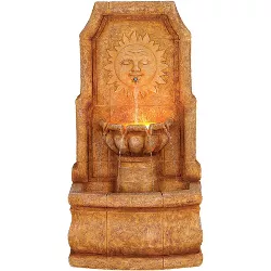 John Timberland Outdoor Wall Water Fountain with Light LED 37" High 2 Tiered Sun Face for Yard Garden Patio Deck Home