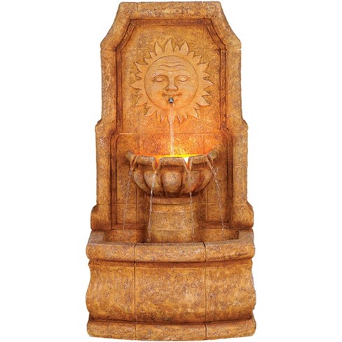 John Timberland Outdoor Wall Water Fountain with Light LED 37" High 2 Tiered Sun Face for Yard Garden Patio Deck Home - image 1 of 4