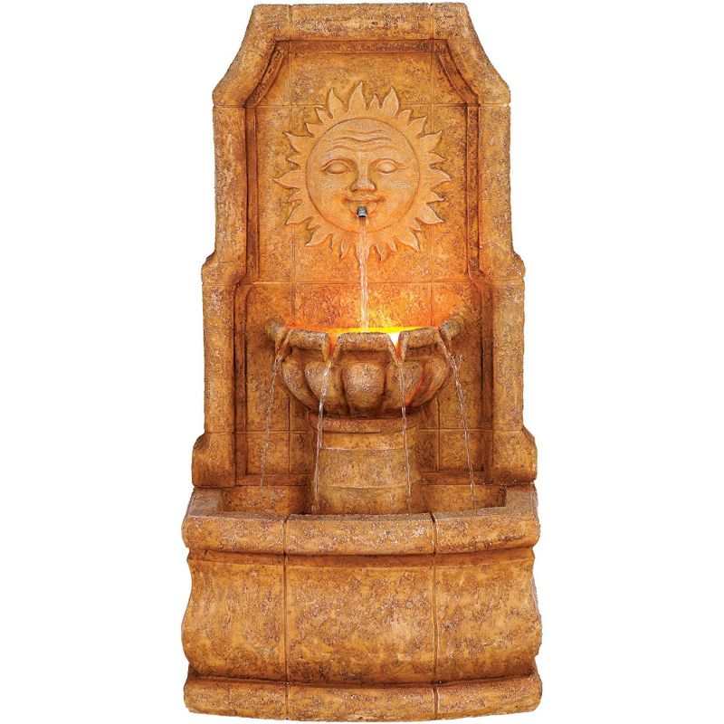 John Timberland Outdoor Wall Water Fountain with Light LED 37" High 2 Tiered Sun Face for Yard Garden Patio Deck Home, 1 of 8