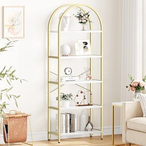 Bookshelf 5 Tier Bookcase Arched Display Racks Tall Standing Bookshelves Metal Frame Farmhouse Storage Rack Shelf - 1 of 4