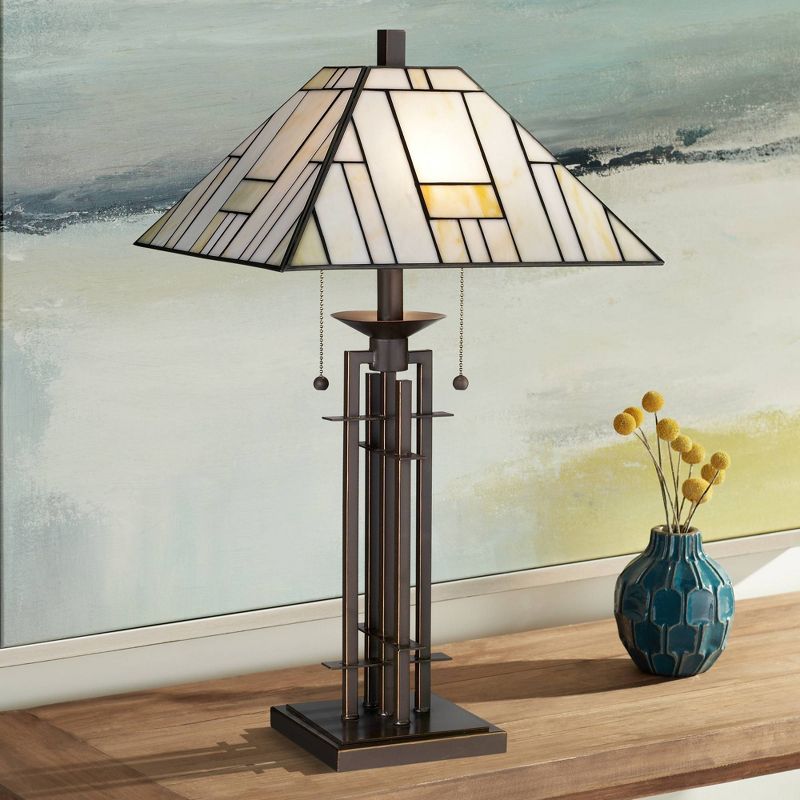 Franklin Iron Works Wrought Tiffany Style Table Lamp 26 1/4" High Bronze Art Deco Stained Glass for Bedroom Living Room Bedside Nightstand Office Kids, 3 of 11