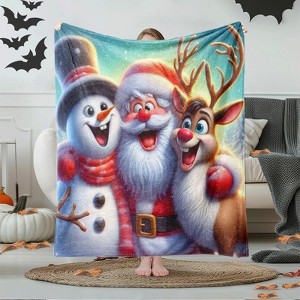Lomsoe Cute Christmas Santa Claus Print Flannel Blanket - All Seasons Soft and Warm Throw Blanket for Bed, Napping, Camping, Travel, Office - 1 of 4