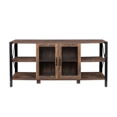 INFURNIC Decorative Bookshelf Industrial Modern Wood and Metal Open Bookshelf, Farmhouse TV Stand for Living Room, Espresso, 49.21"*20.08"*5.12"