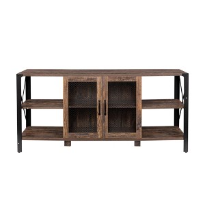 INFURNIC Decorative Bookshelf Industrial Modern Wood and Metal Open Bookshelf, Farmhouse TV Stand for Living Room, Espresso, 49.21"*20.08"*5.12" - 1 of 4