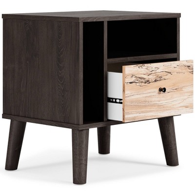 Contemporary Two-Toned Beige & Black Nightstand with Open Shelving