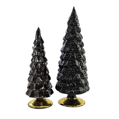 Christmas 9.0" Black Gray Glass Trees Lg S/2 Decorate Halloween Mercury  -  Decorative Sculptures