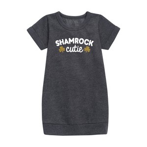 - Instant Message - St. Patrick's Day Shamrock Cuties Graphic Short Sleeve Fleece Dress - 1 of 3