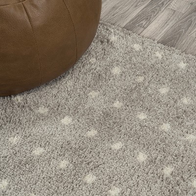 Ivory and Gray Geometric Dot Shag Area Rug