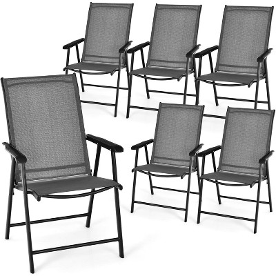Tangkula Set of 6 Outdoor Patio Folding Chairs Camping Deck Garden Pool Beach W/Armrest
