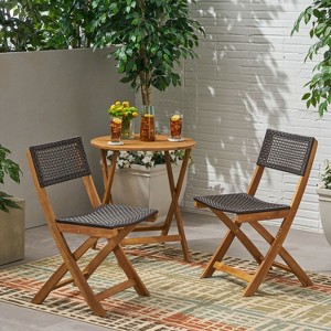 Christopher Knight Home Hillside Outdoor Wood and Wicker Folding Bistro Chairs - 1 of 4