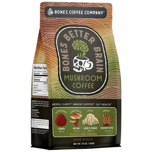 Bones Coffee Company Better Brain Mushroom Coffee, Dark Roast 10 oz (Ground) - 1 of 4