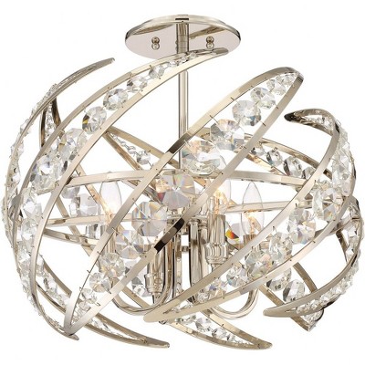 Crescent Crystal Accent 18" Polished Nickel Semi-Flush Mount