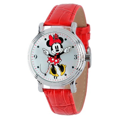 Women&#39;s Disney Minnie Mouse Shinny Vintage Articulating Watch with Alloy Case - Red