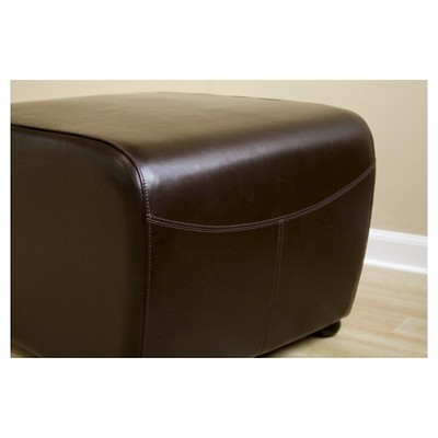 Dark Brown Leather Rounded Cocktail Ottoman
