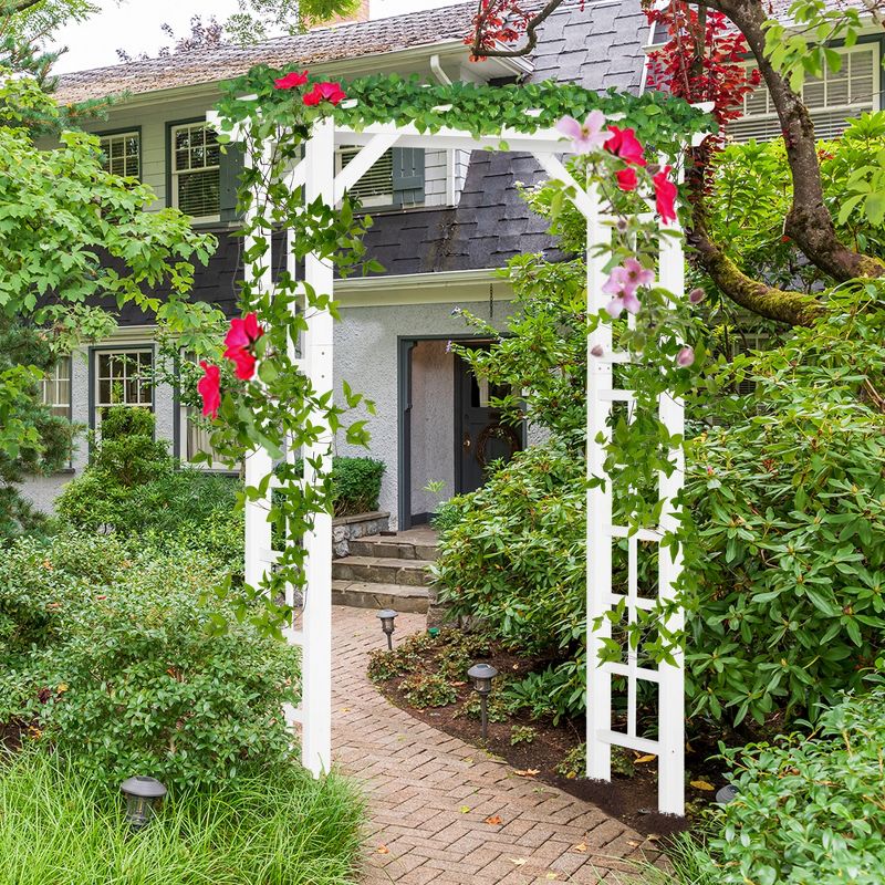 Outsunny 7' Wood Steel Outdoor Garden Arched Trellis Arbor with Natural Fir Wood & Side Panel for Climbing Vine, 2 of 7