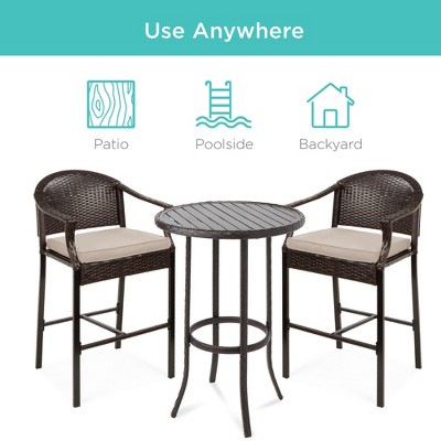 Brown and Beige Wicker Outdoor Bistro Set with Barstools