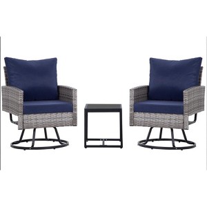 Anybear 3PC Grey Wicker Rattan Swivel Chairs with Coffee Table Outdoor Seating Set - 1 of 4