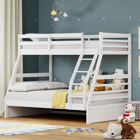 White wooden double outlet bunk beds