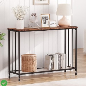 Industricla Console Table, 2-Tier Sofa Tables Narrow Entryway Table with Glass Shelf and Metal Frame - 1 of 4