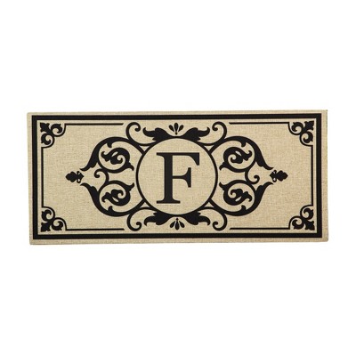 Evergreen Flag Cambridge Monogram Burlap Sassafras Switch Mat, Letter F