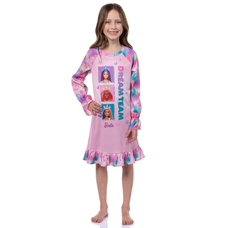 Barbie Girls' Dream Team Characters Unicorn Sleep Pajama Dress Nightgown Pink, 2 of 6