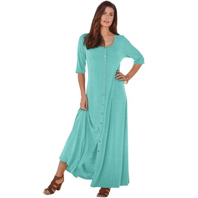 Roaman's Women's Plus Size Button Front Heathered Dress