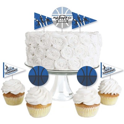 Big Dot of Happiness Blue Basketball - Let the Madness Begin - Dessert Cupcake Toppers - College Basketball Party Clear Treat Picks - Set of 24