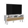 Vynxaria Modern TV Stand, 2 Doors, 3 Shelves, 5 Legs, White and Wood Finish - 2 of 4