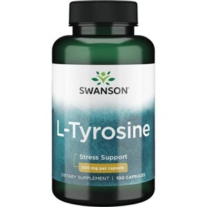 Swanson L-Tyrosine, Helps Maintain Healthy Mental Function & Alleviate The Effects Of Stress, 100 Capsules. - 1 of 2