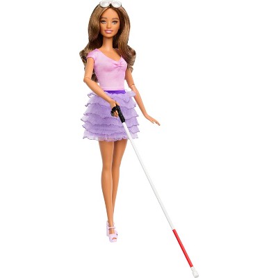 Barbie 11.5 Fashionistas Doll Brown Hair/Brown Eyes Blind Doll Wearing Pastel Outfit with Cane and Sunglasses