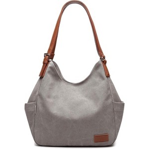 Women Canvas Hobo Purse Multi Pocket Tote Shopper Shoulder Bag Casual Top Handle handbag - 1 of 4